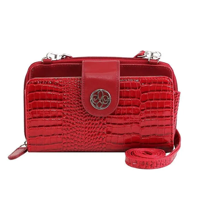 CW3013 Croc Print Zip-Around 6-Plus Cellphone Clutch Wallet/Crossbody Bag