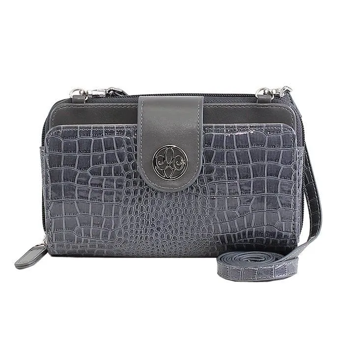 CW3013 Croc Print Zip-Around 6-Plus Cellphone Clutch Wallet/Crossbody Bag