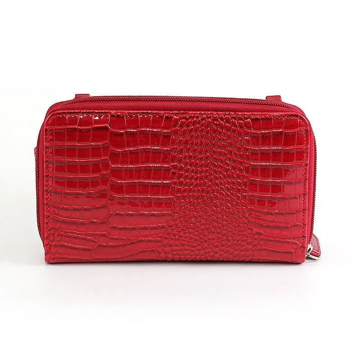 CW3013 Croc Print Zip-Around 6-Plus Cellphone Clutch Wallet/Crossbody Bag