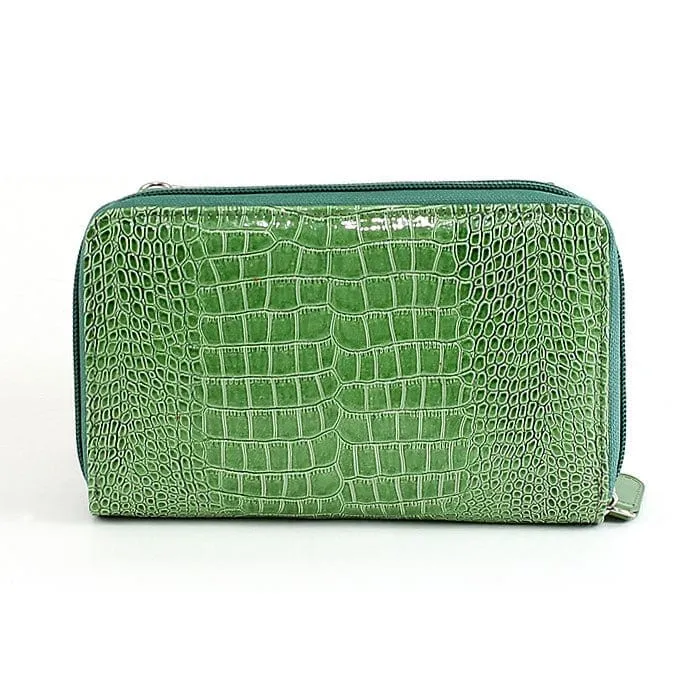 CW3013 Croc Print Zip-Around 6-Plus Cellphone Clutch Wallet/Crossbody Bag