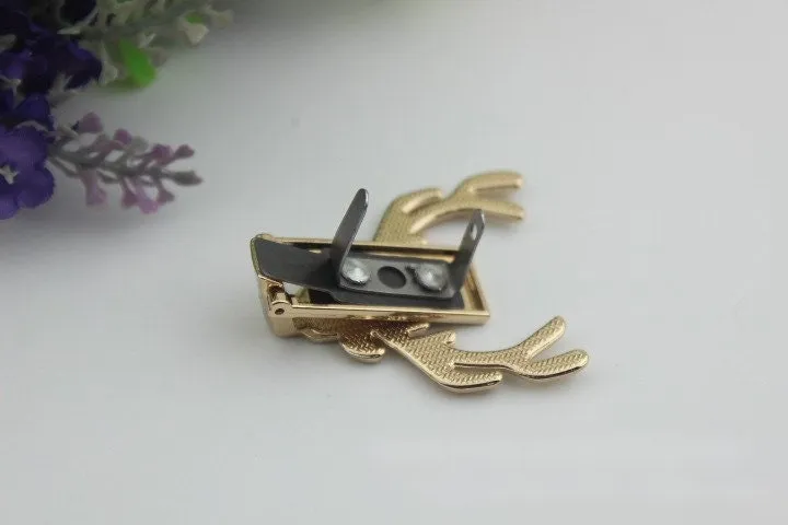 Deer Head Rectangle Label Bag Hardware Light Gold Gunmetal Black 1/10 pcs Handmade Purse Handbag Making Metal 40 mm 1 5/8" Supplies Bulk