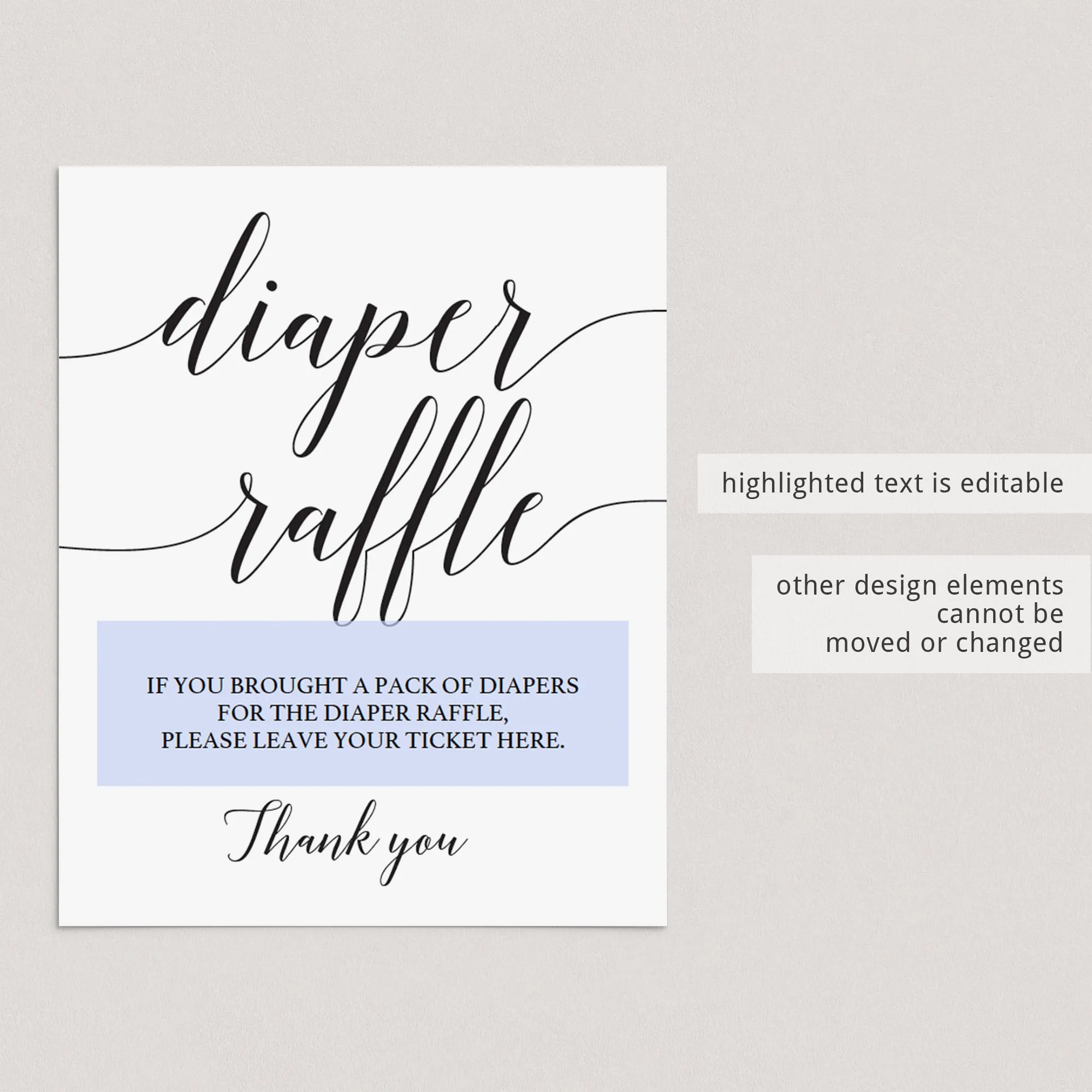 Diaper Raffle Sign for Baby Shower Editable Template