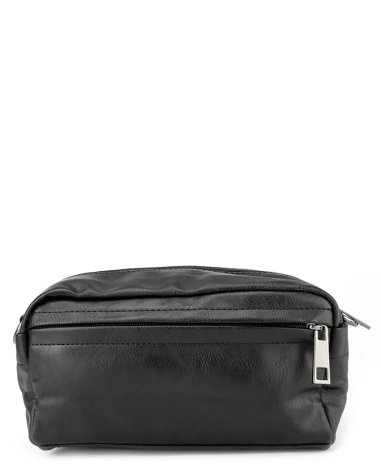 Distressed Leather Crossbody Pouch - Black