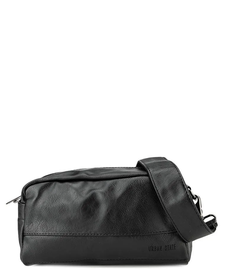 Distressed Leather Crossbody Pouch - Black