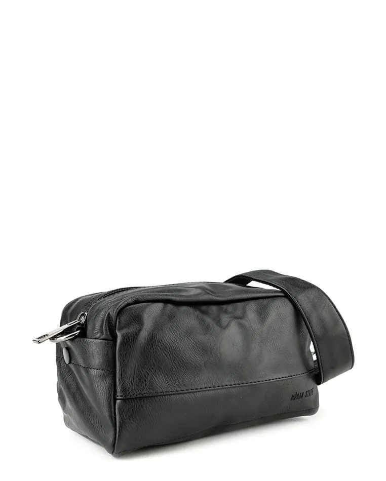 Distressed Leather Crossbody Pouch - Black