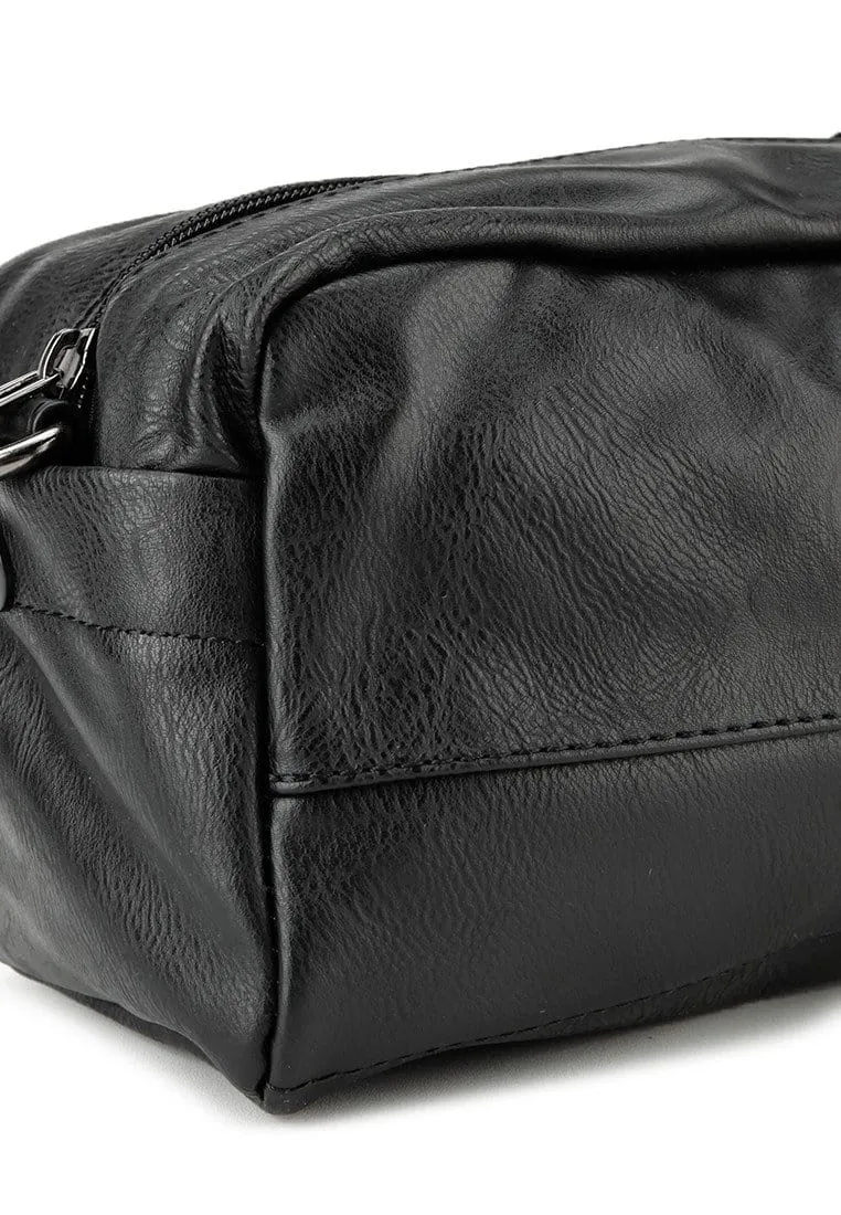 Distressed Leather Crossbody Pouch - Black