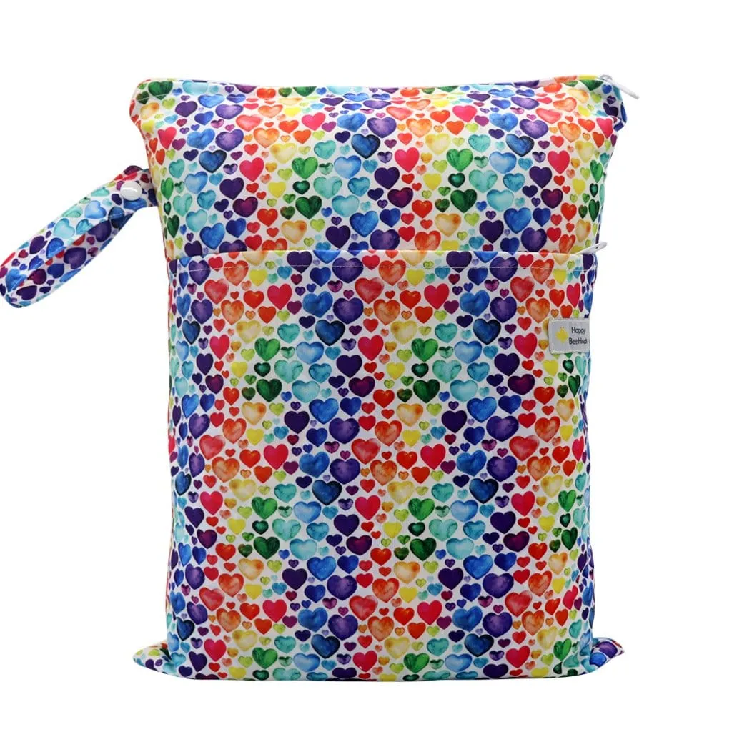 Double Pocket Wet Bag By Happy Beehinds - Colorful Hearts