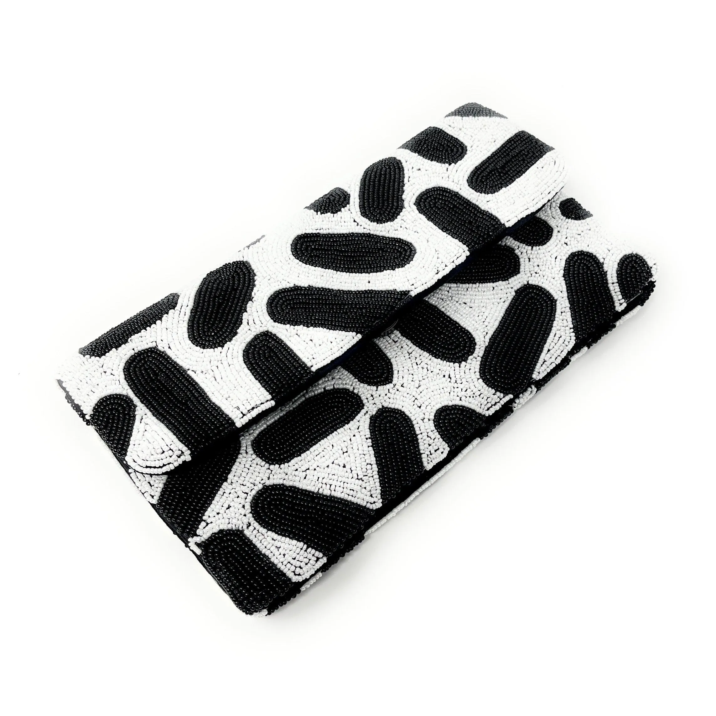 Double Sided White Black Beaded Clutch Purse