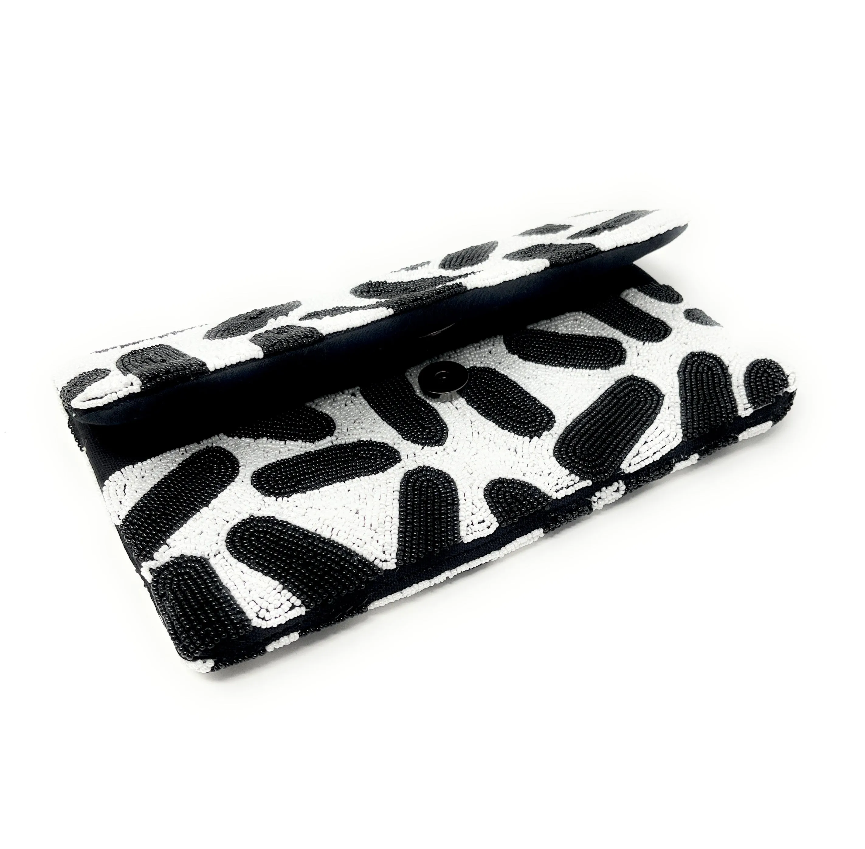 Double Sided White Black Beaded Clutch Purse