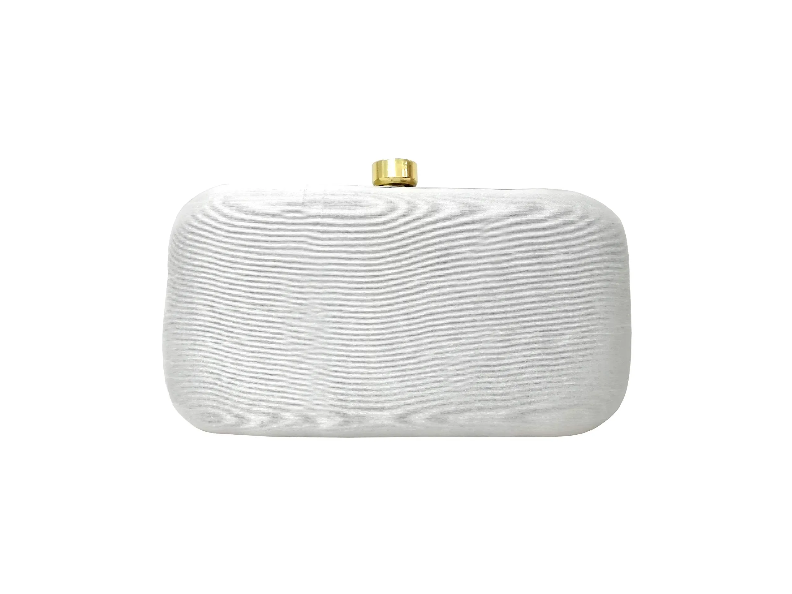 DUCHESS Women's & Girl's White Designer Box Clutch With Beautiful Pearl Handle