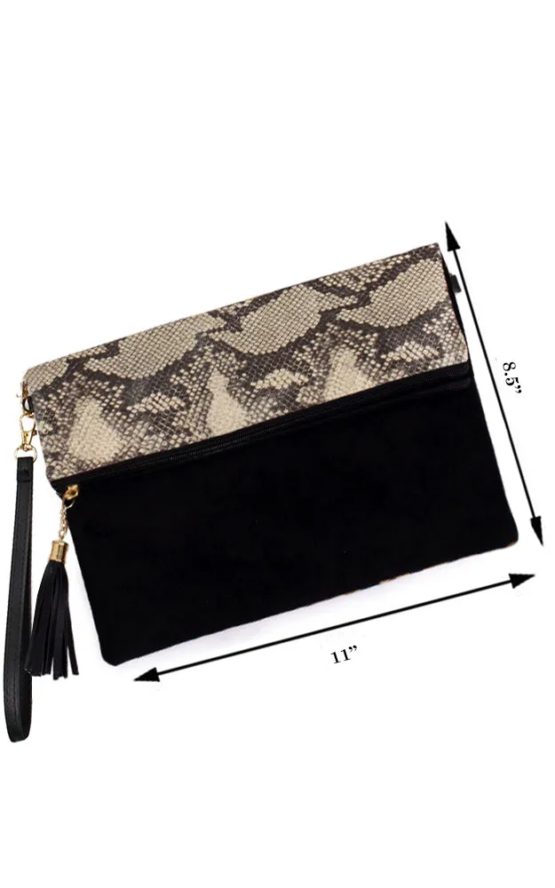 EAB9558 Beige Python Foldover Crossbody Clutch Bag (L)