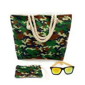 Empire Cove Womens 2 Piece Gift Set Camouflage Beach Tote Bag Sunglasses Travel