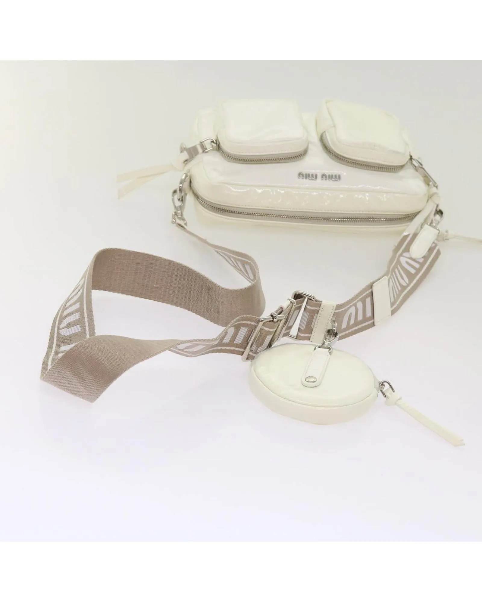 Enamel White Shoulder Bag by Miu Miu