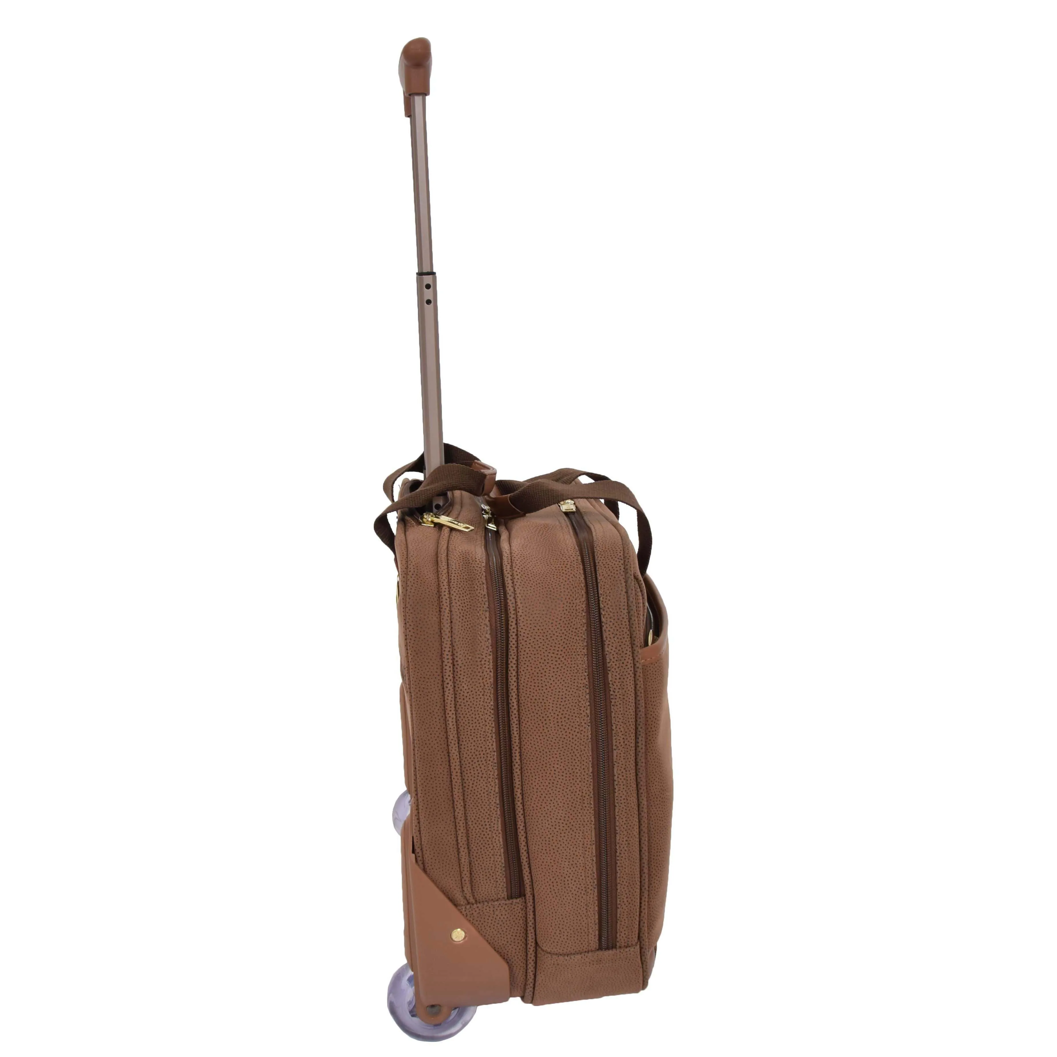 Faux Suede Pilot Case on Wheels H043 Tan