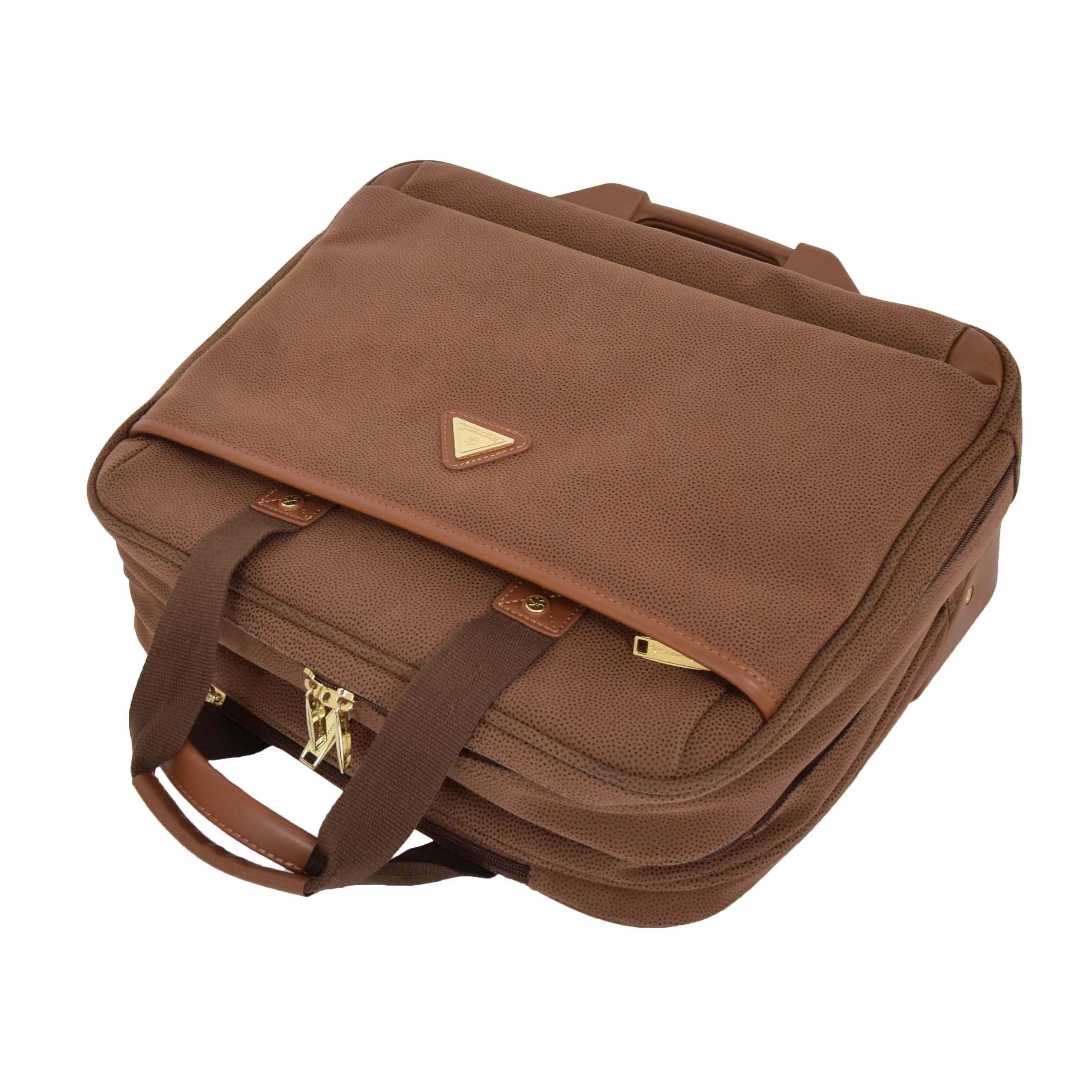 Faux Suede Pilot Case on Wheels H043 Tan