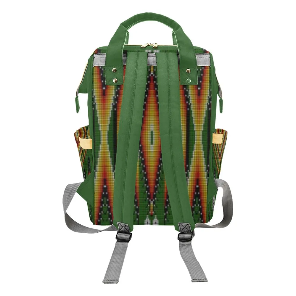 Fire Feather Green Multi-Function Diaper Backpack/Diaper Bag