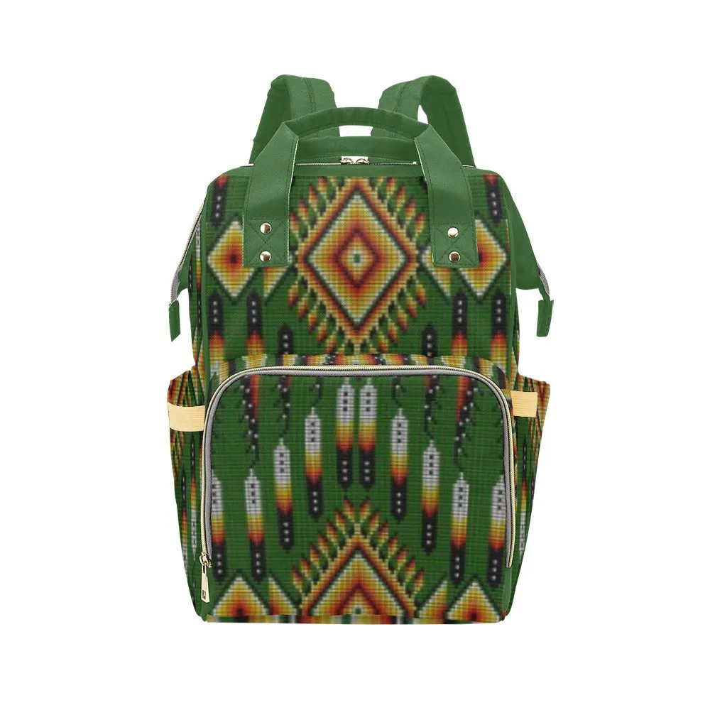 Fire Feather Green Multi-Function Diaper Backpack/Diaper Bag