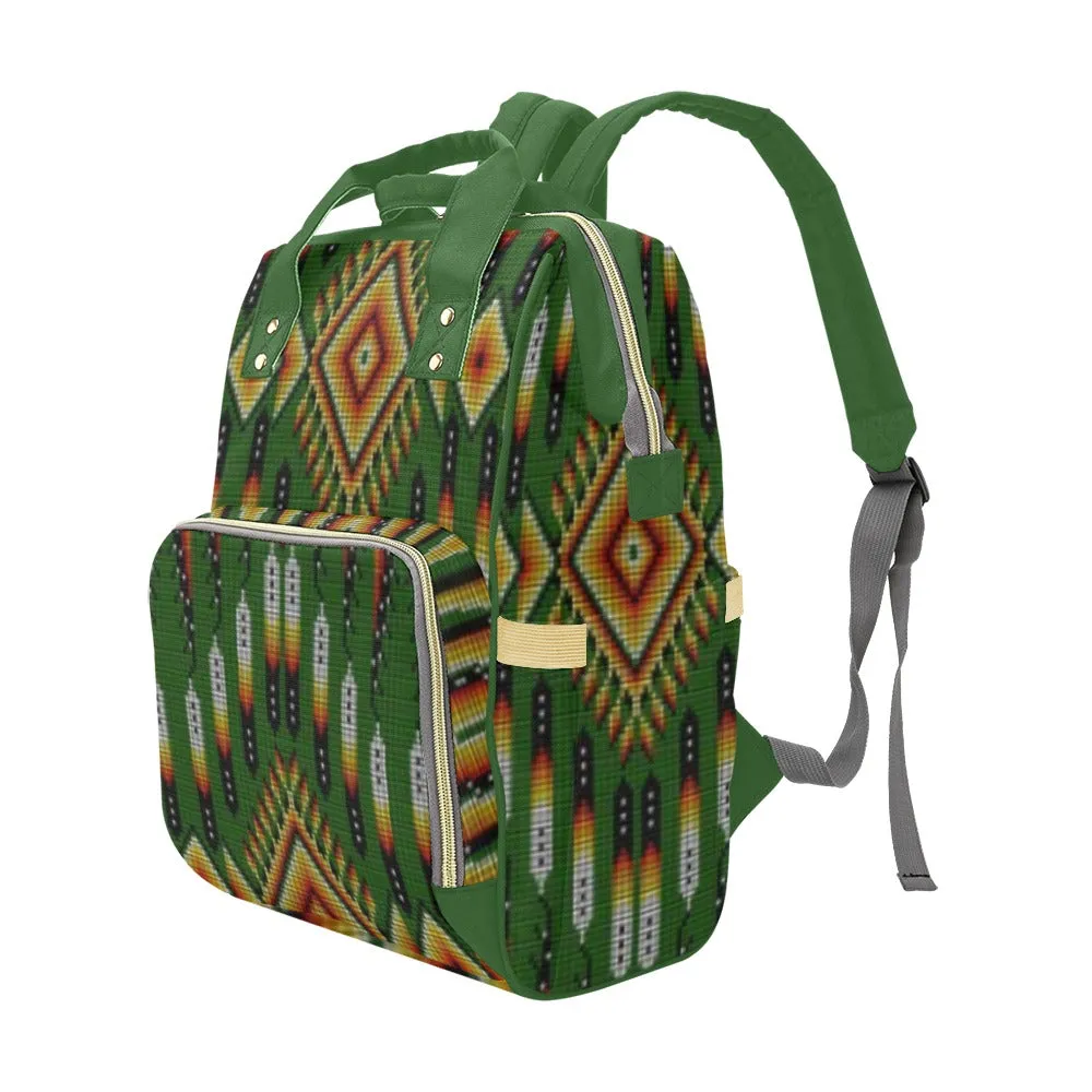 Fire Feather Green Multi-Function Diaper Backpack/Diaper Bag