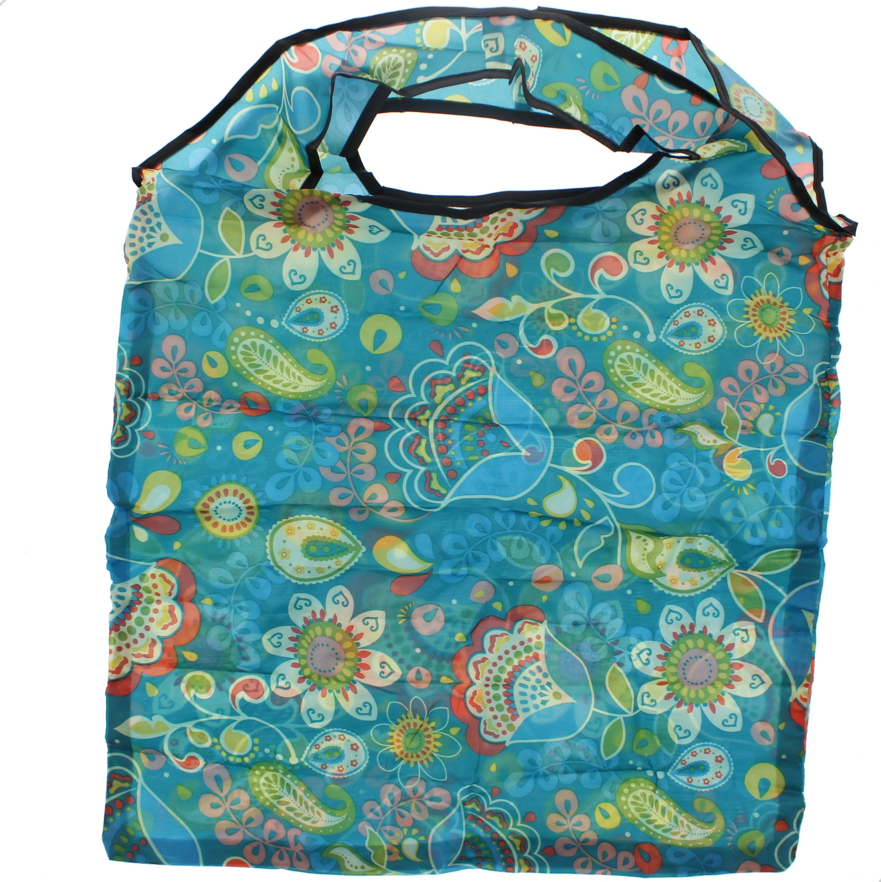 Floral Print on Teal Shopping Bag in Pocket Pouch