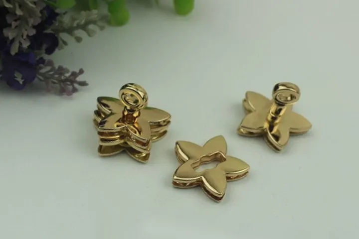 Flower Clover Twist Press Lock And Key Bag Hardware Light Gold 1/10 pcs Handmade Purse Handbag Making Metal 29 mm 1 1/8" Supplies Wholesale