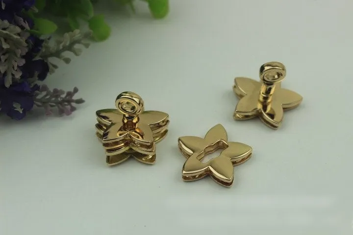 Flower Clover Twist Press Lock And Key Bag Hardware Light Gold 1/10 pcs Handmade Purse Handbag Making Metal 29 mm 1 1/8" Supplies Wholesale