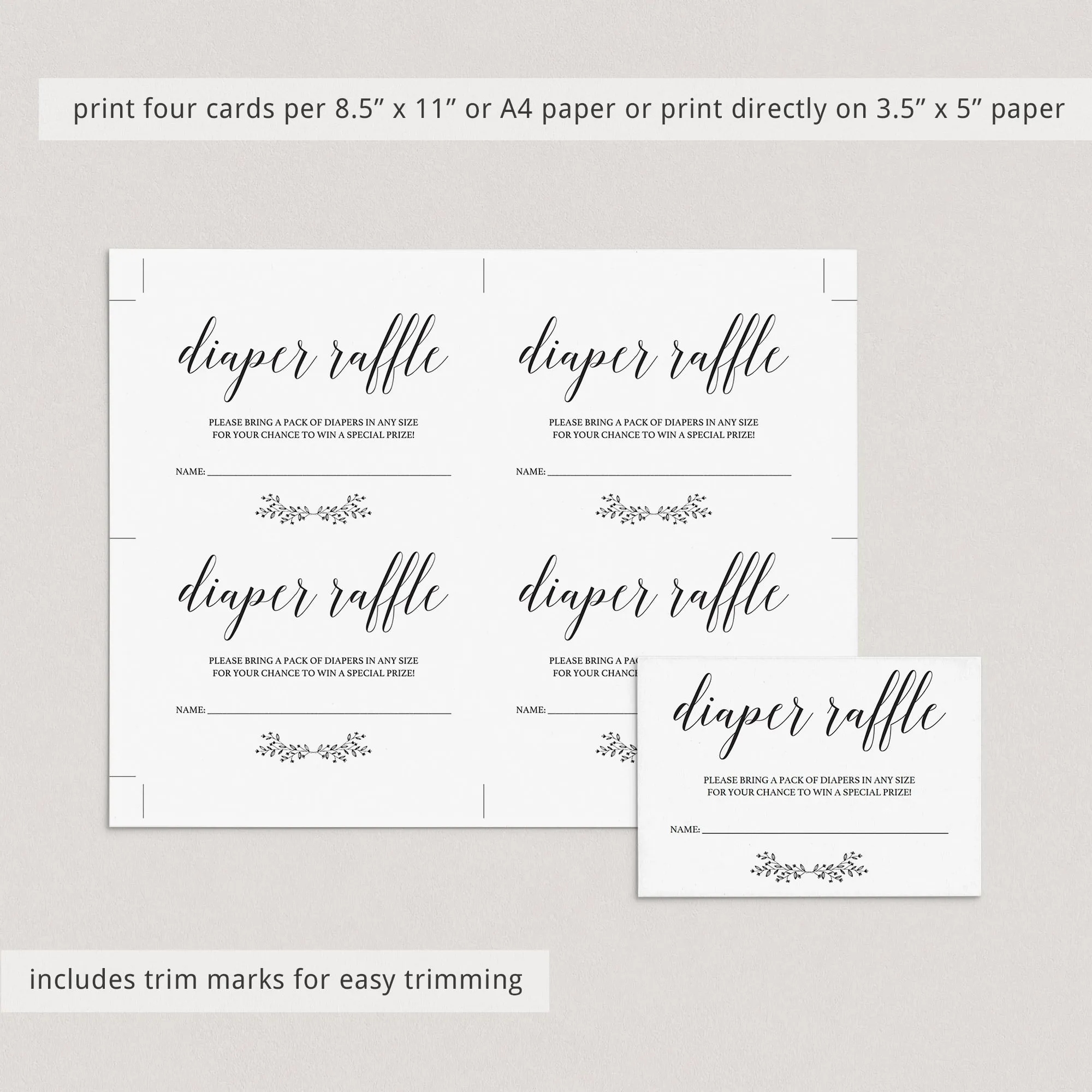 Gender Neutral Diaper Raffle Card Template Instant Download