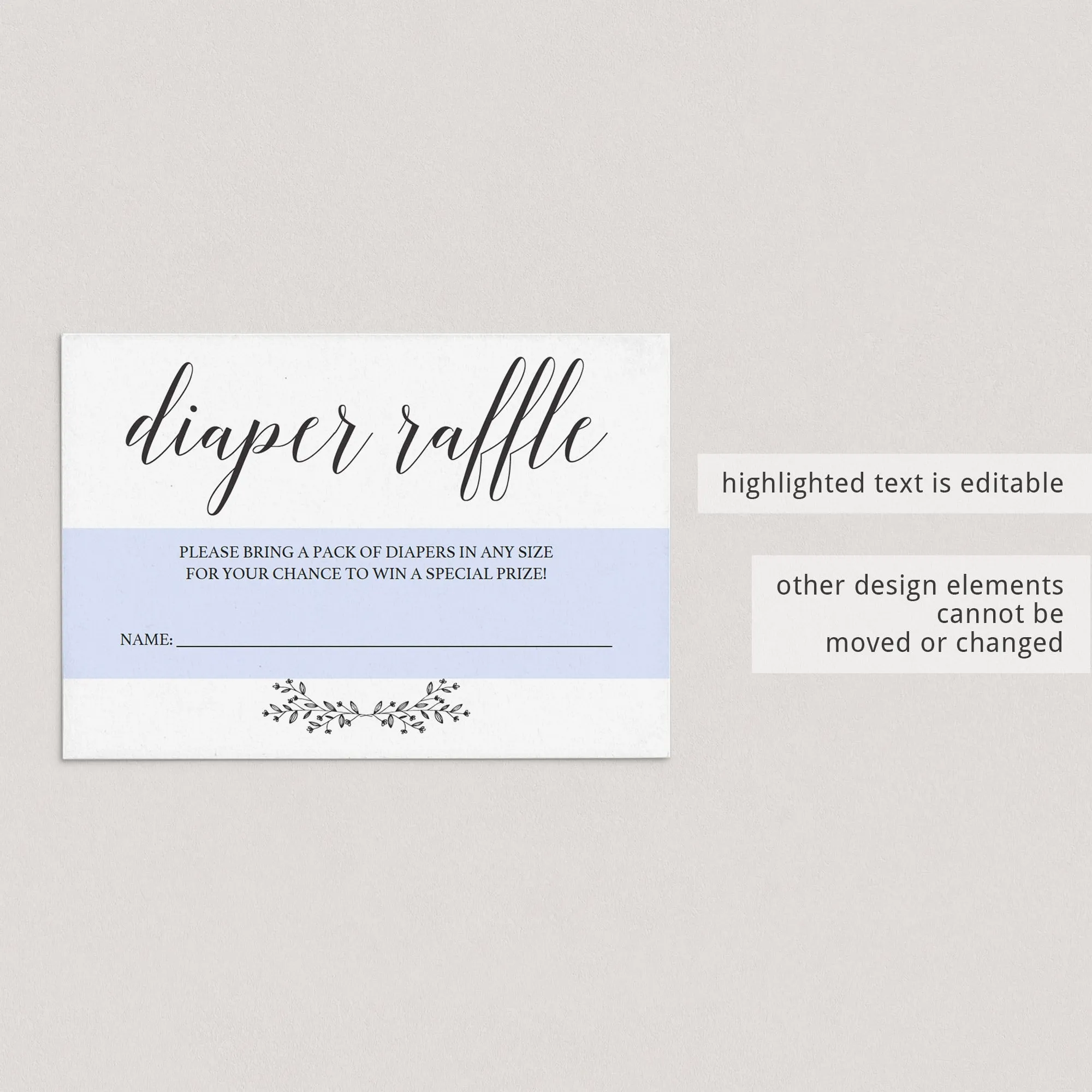 Gender Neutral Diaper Raffle Card Template Instant Download