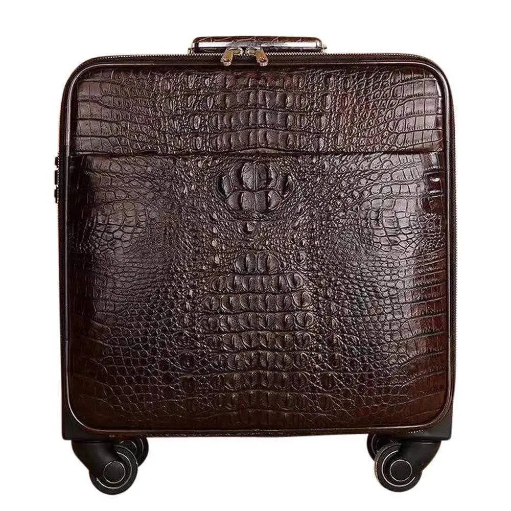 Genuine Crocodile Leather Luggage Roller Trolley Case 4 Spinner Wheels Travel Bags