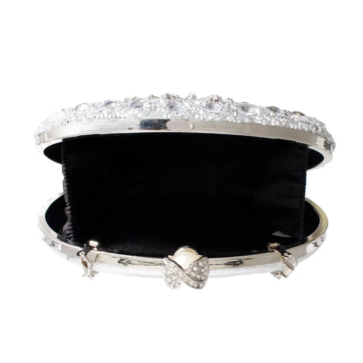 Get Glamorous with Silver Crystal Pearl Clutch for Women