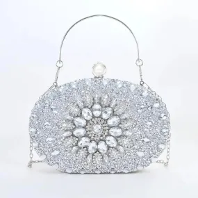 Get Glamorous with Silver Crystal Pearl Clutch for Women