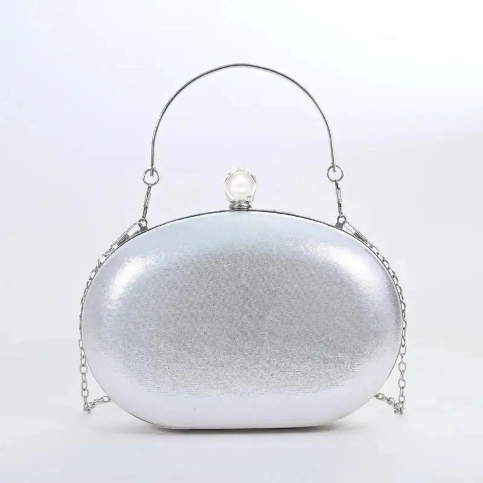 Get Glamorous with Silver Crystal Pearl Clutch for Women