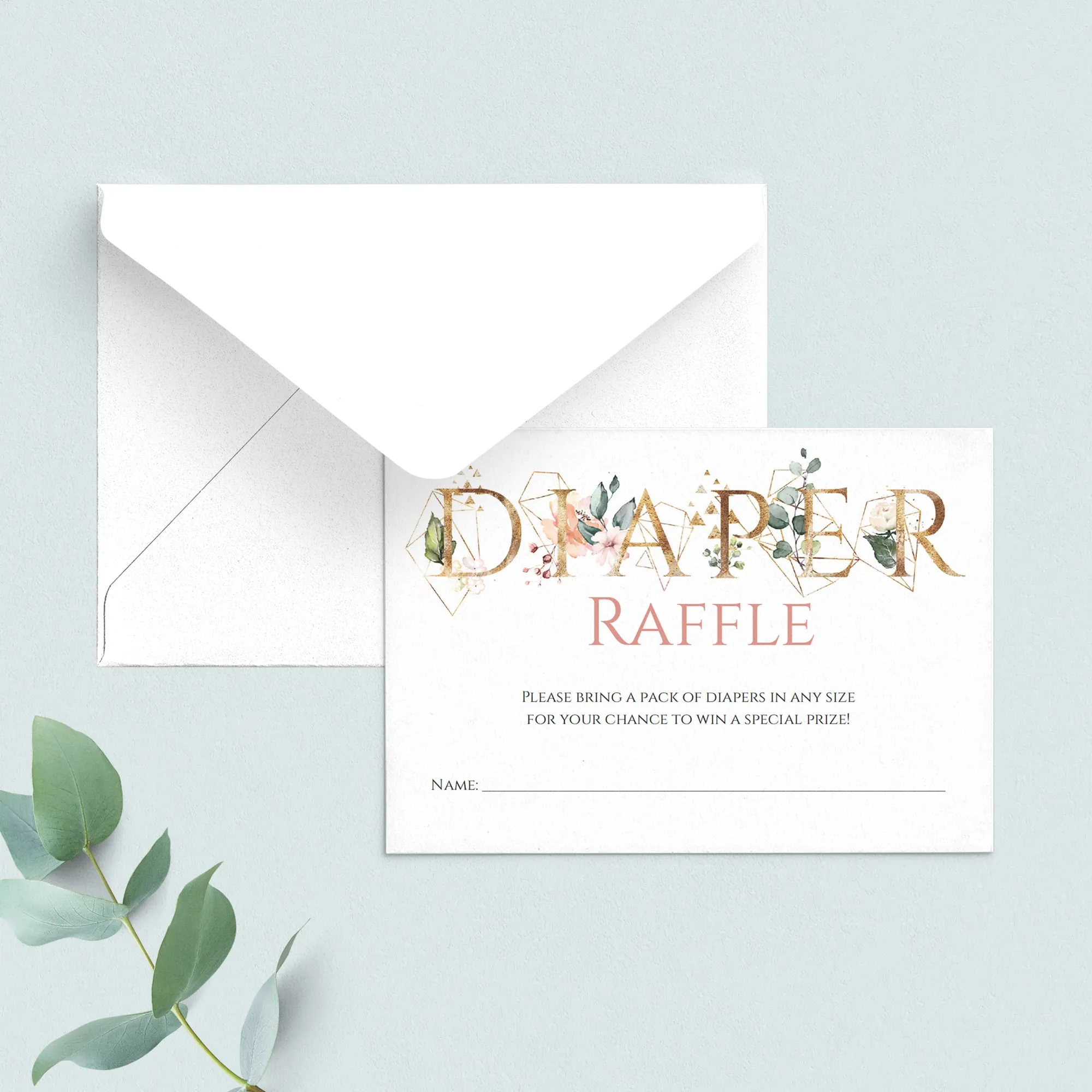 Gold Greenery Baby Shower Games Diaper Raffle Tickets