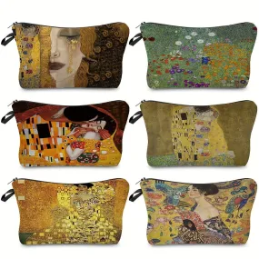 Golden Oil Painting Print Travel Toiletry Cosmetic Bag