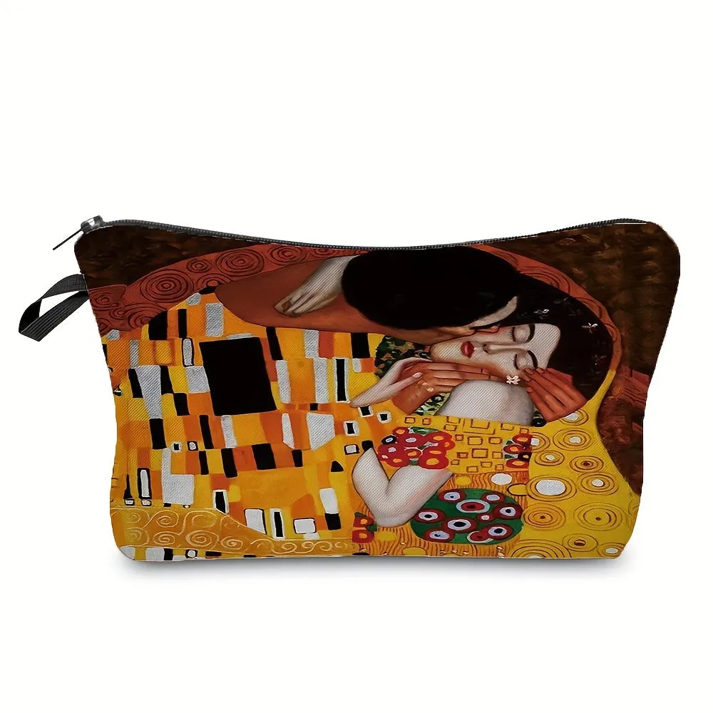 Golden Oil Painting Print Travel Toiletry Cosmetic Bag