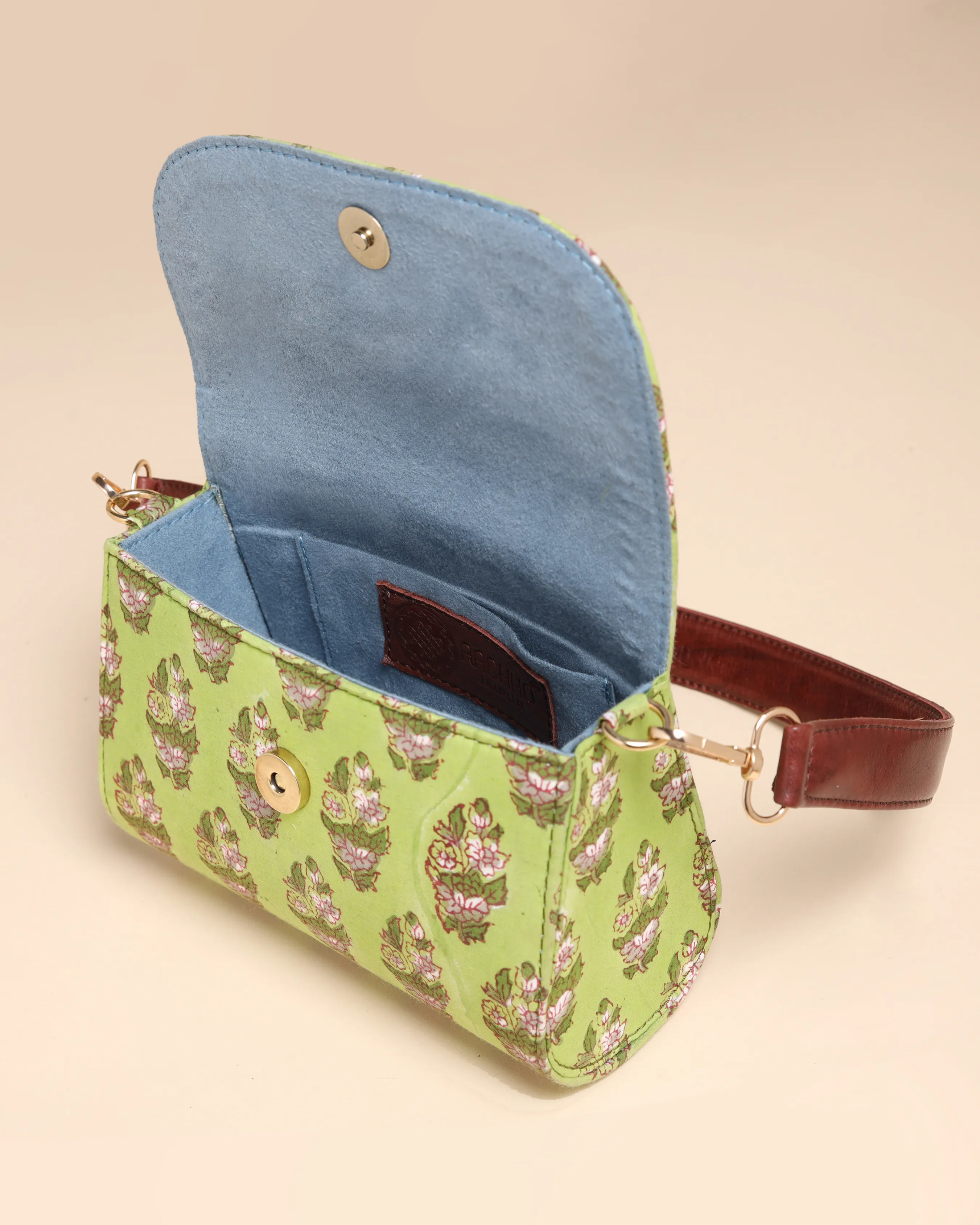 Green Emerald Cotton Blockprinted Medium Shoulder Bag