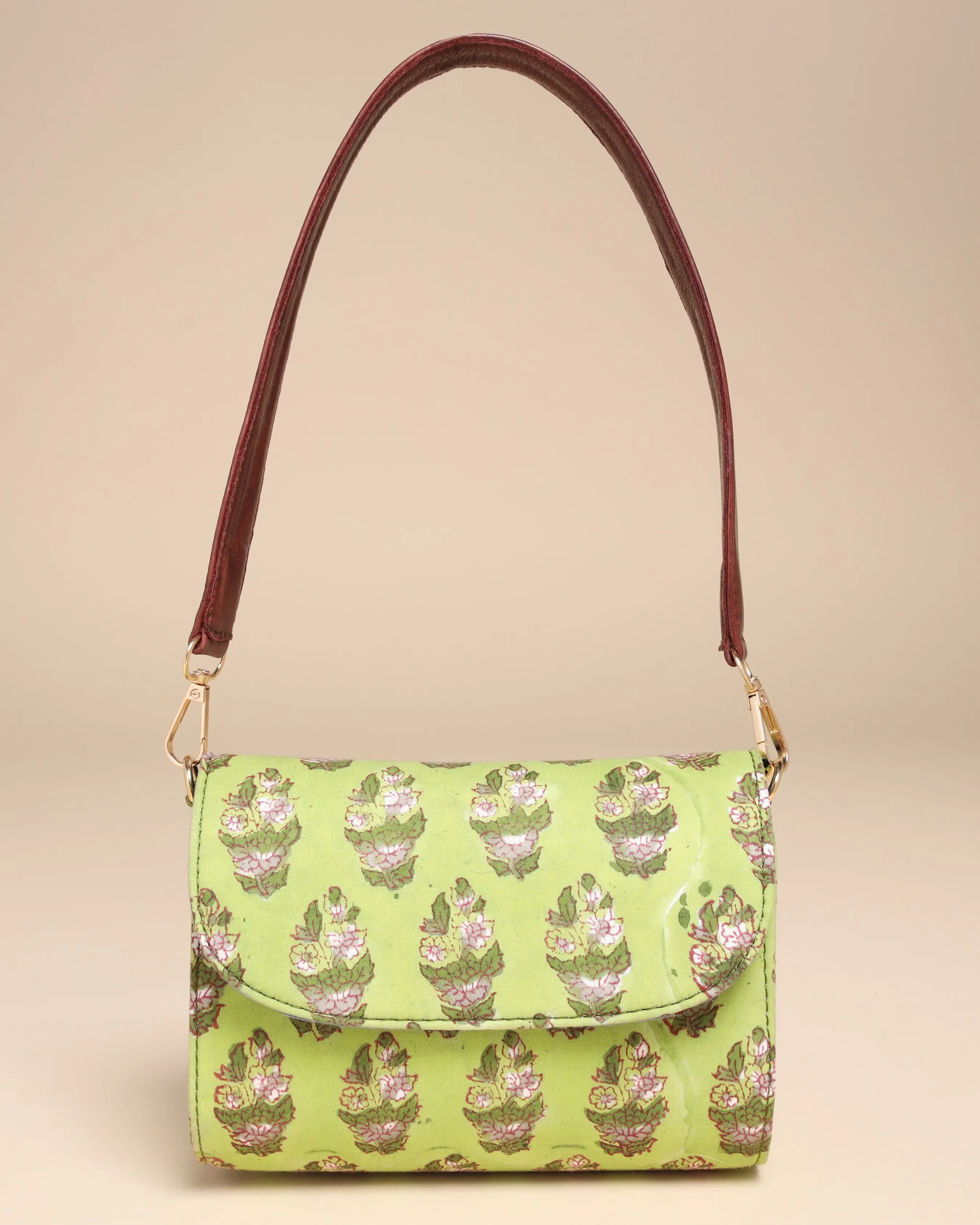 Green Emerald Cotton Blockprinted Medium Shoulder Bag