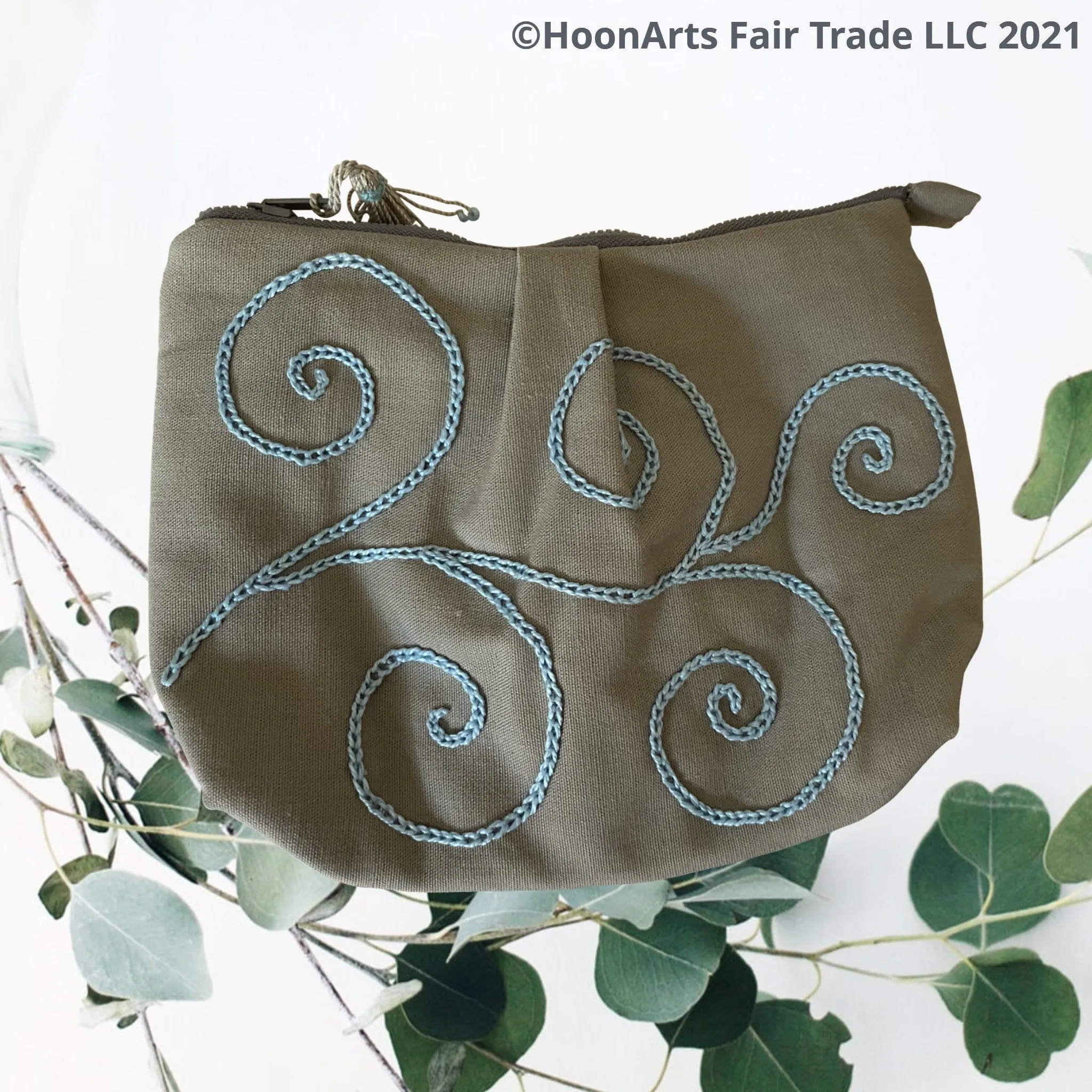 Hand Embroidered Blue Swirl Clutch