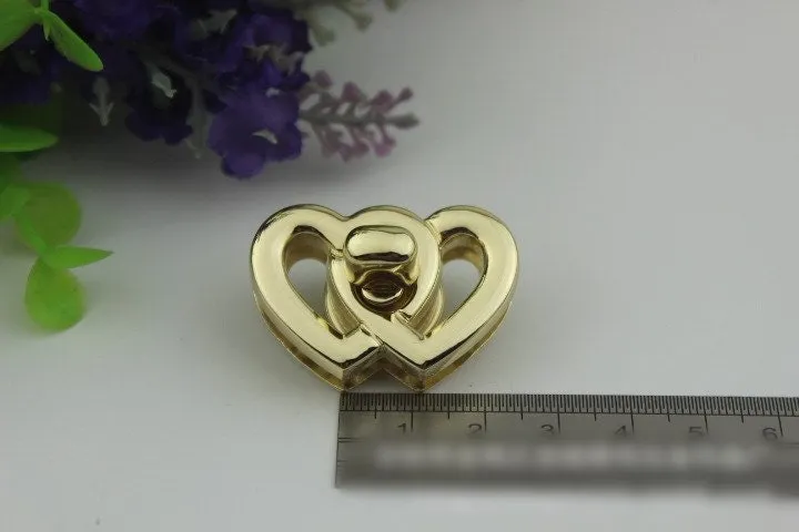 Heart Twist Turn Lock Bag Hardware Gold Silver Gunmetal Bronze 1/10 pcs Handmade Purse Handbag Making Metal 37 25 mm 1 1/2 1" Supplies Bulk