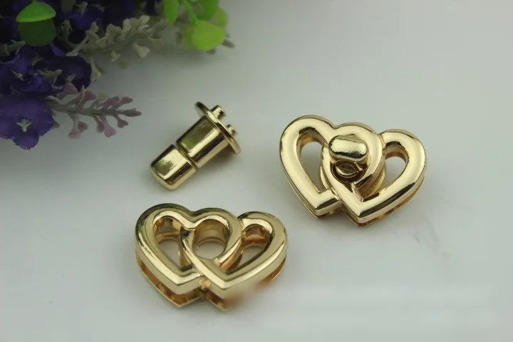 Heart Twist Turn Lock Bag Hardware Gold Silver Gunmetal Bronze 1/10 pcs Handmade Purse Handbag Making Metal 37 25 mm 1 1/2 1" Supplies Bulk