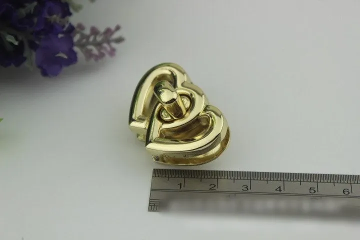 Heart Twist Turn Lock Bag Hardware Gold Silver Gunmetal Bronze 1/10 pcs Handmade Purse Handbag Making Metal 37 25 mm 1 1/2 1" Supplies Bulk