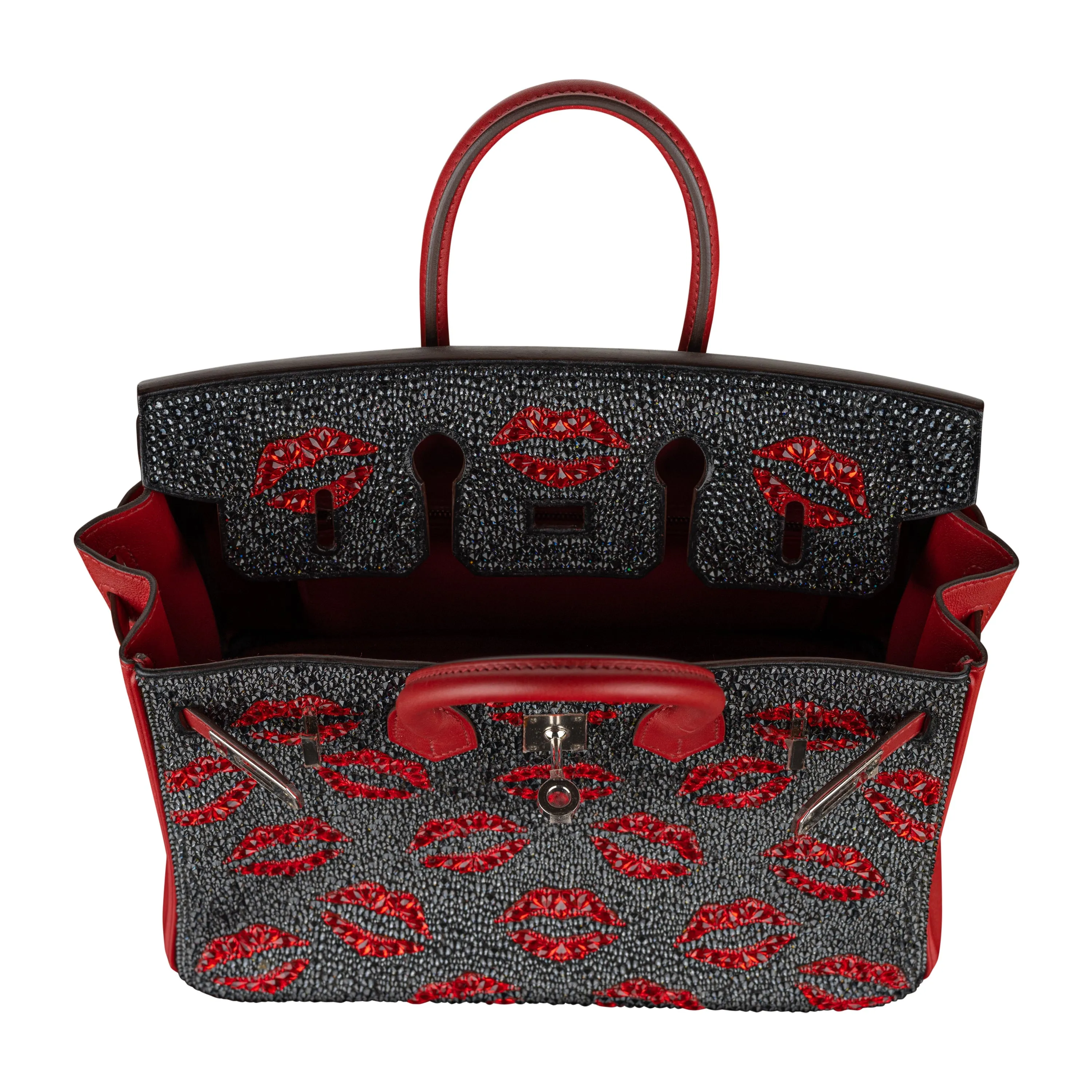 Hermès 25cm Birkin Customized "Kiss Me" Lips Swarovski Crystal Palladium Hardware