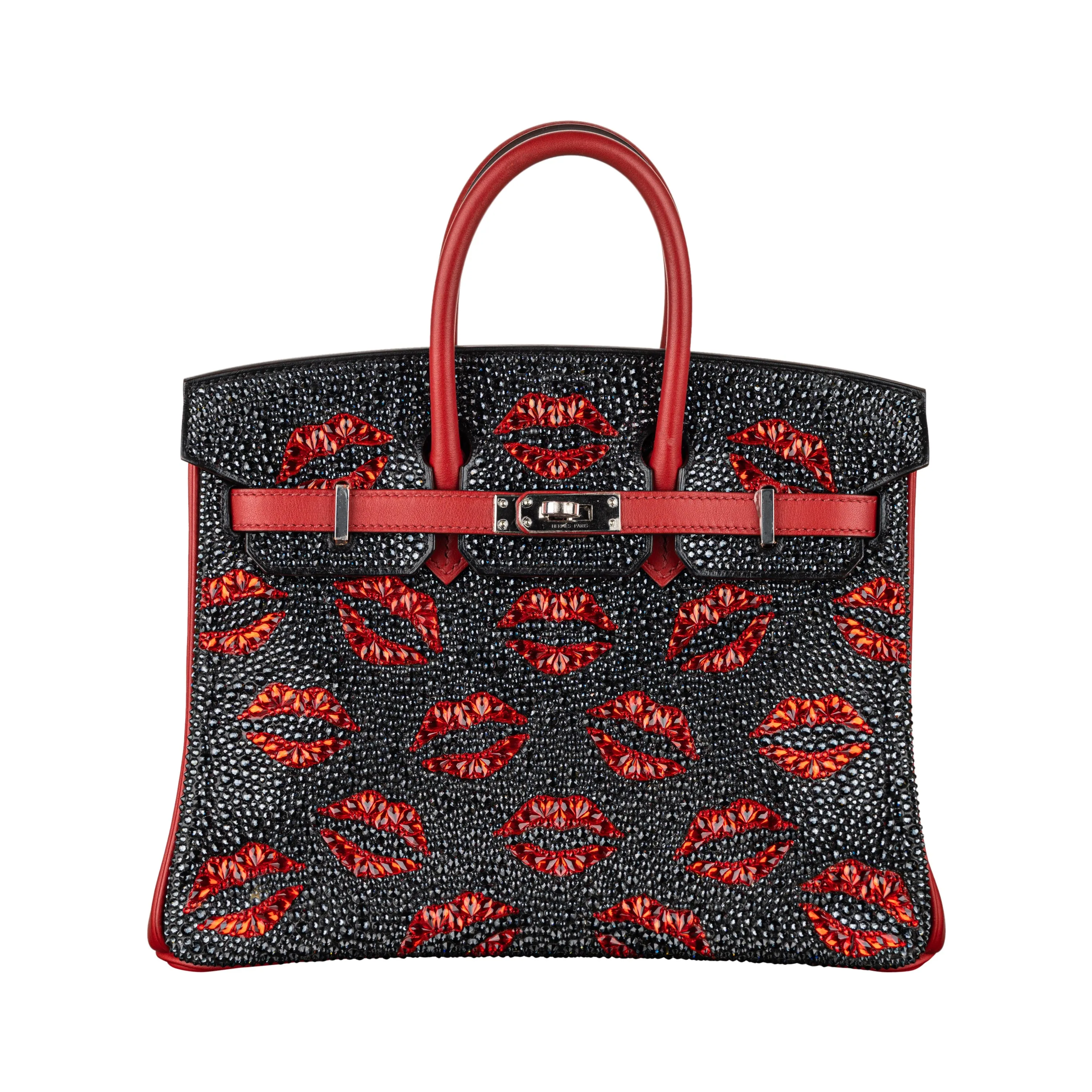 Hermès 25cm Birkin Customized "Kiss Me" Lips Swarovski Crystal Palladium Hardware