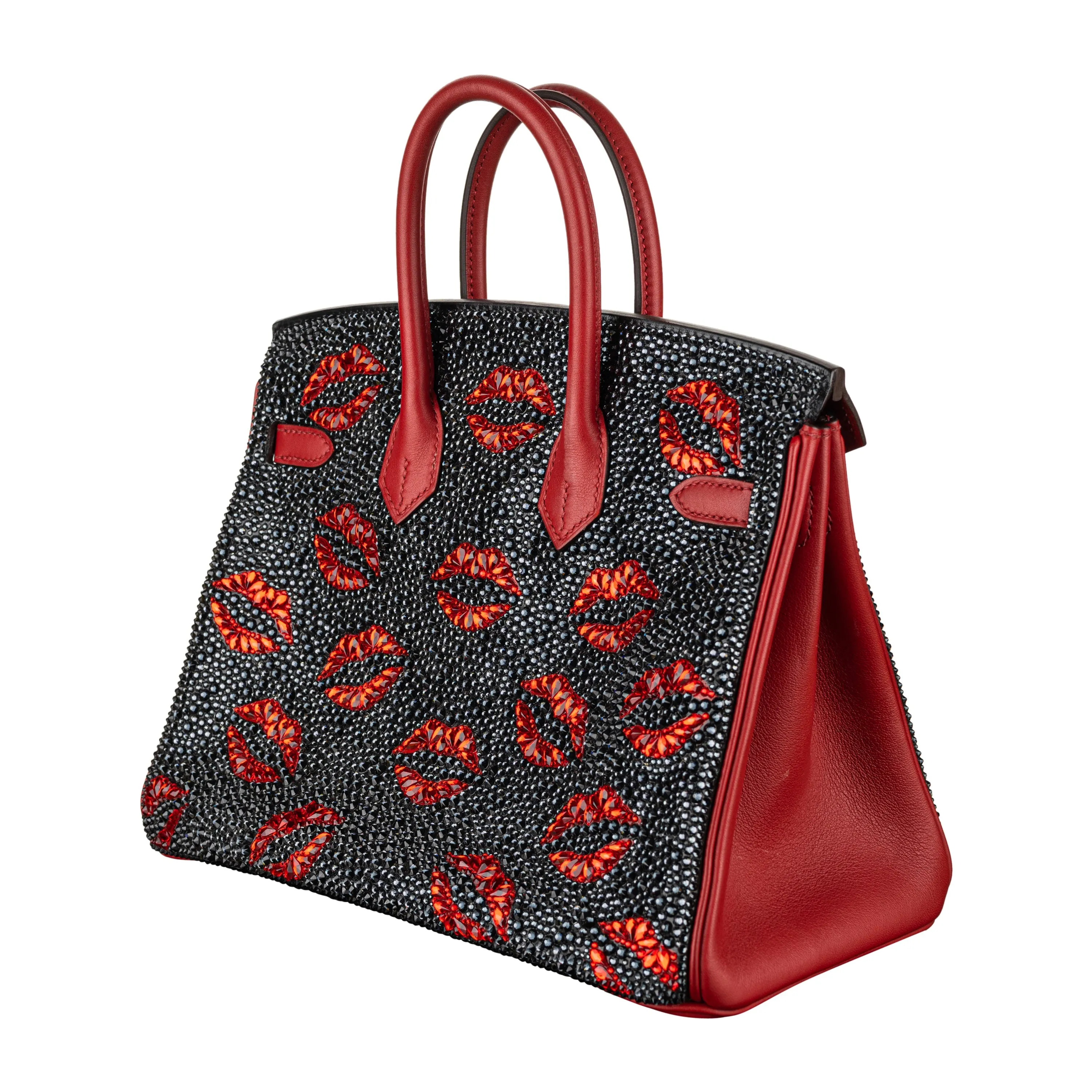 Hermès 25cm Birkin Customized "Kiss Me" Lips Swarovski Crystal Palladium Hardware