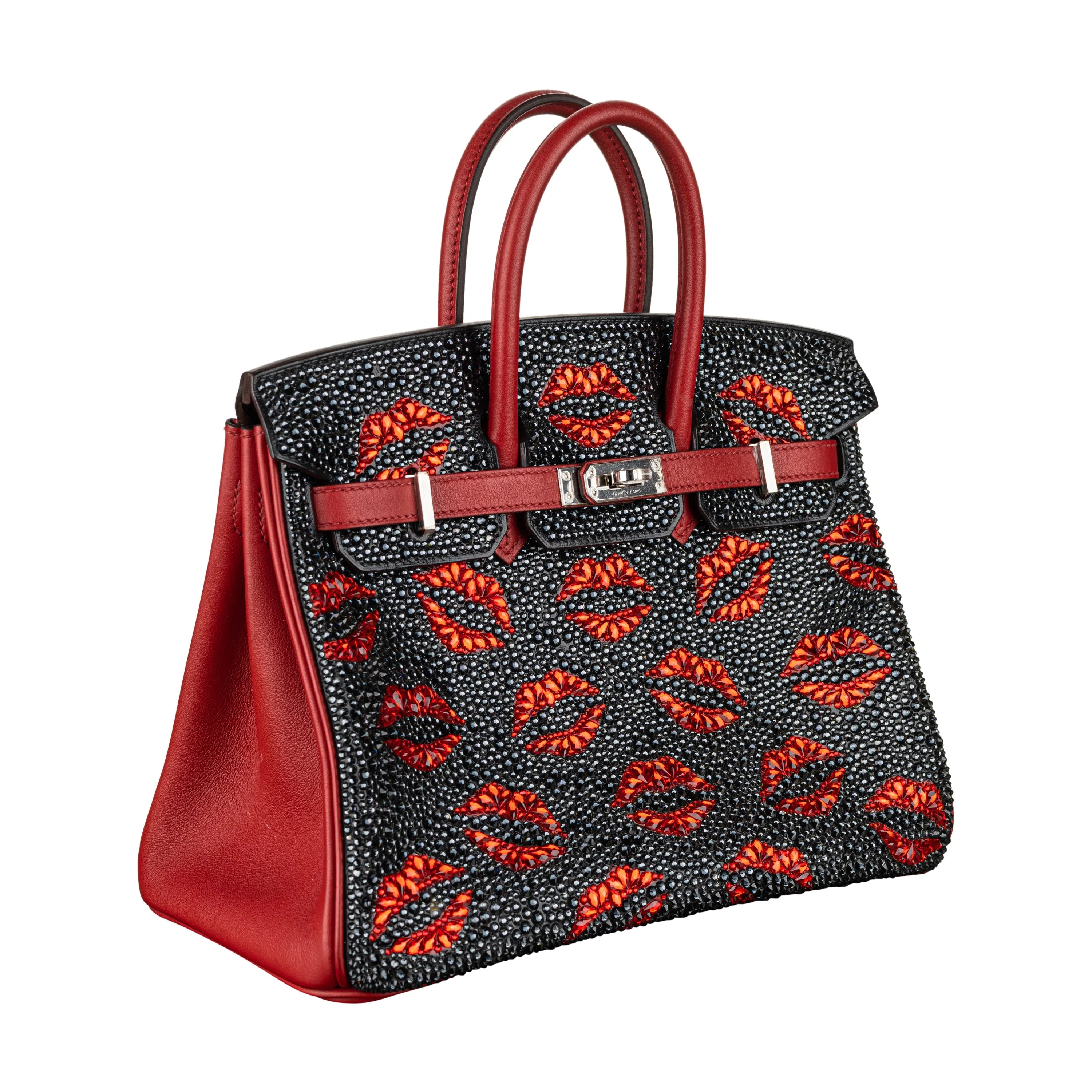 Hermès 25cm Birkin Customized "Kiss Me" Lips Swarovski Crystal Palladium Hardware