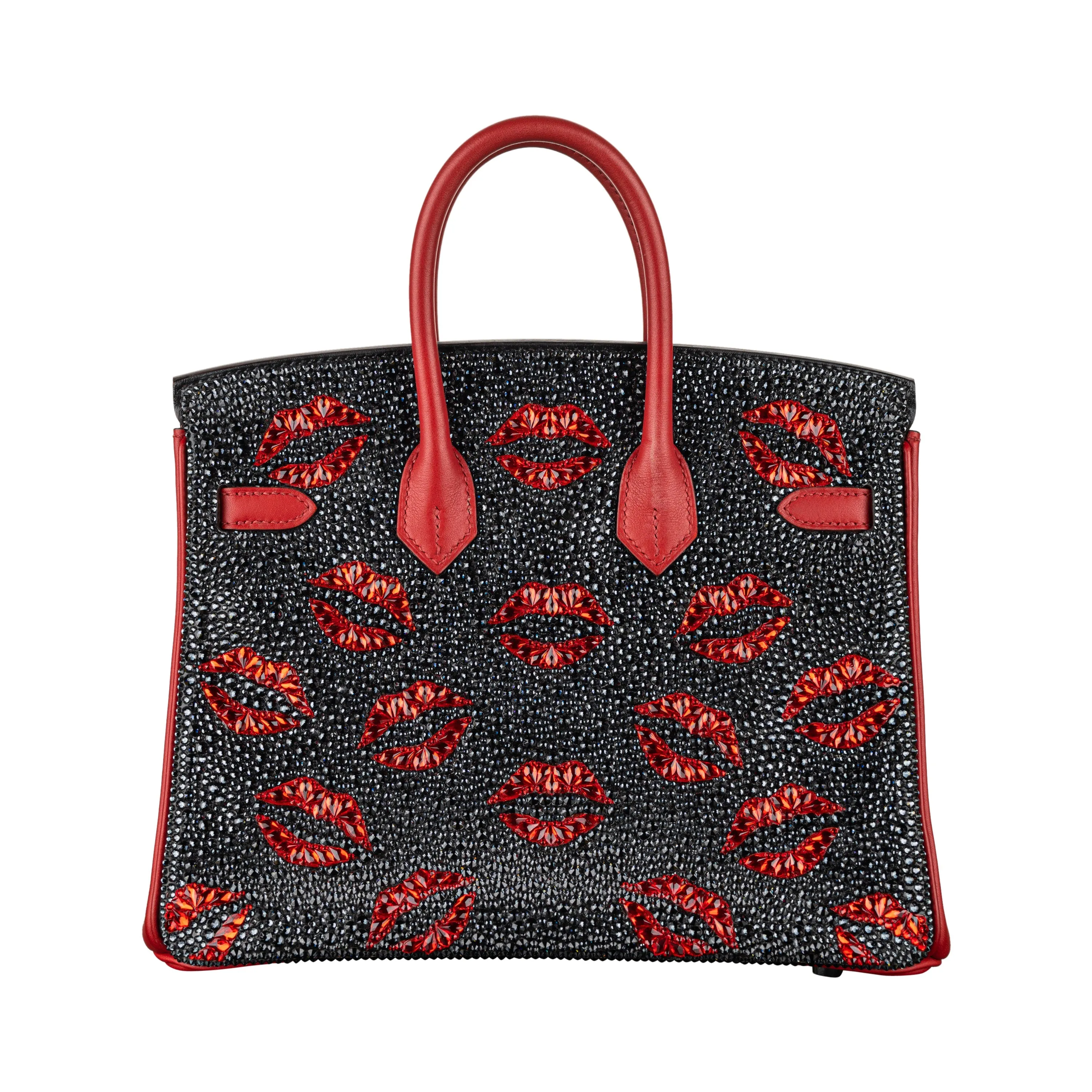 Hermès 25cm Birkin Customized "Kiss Me" Lips Swarovski Crystal Palladium Hardware