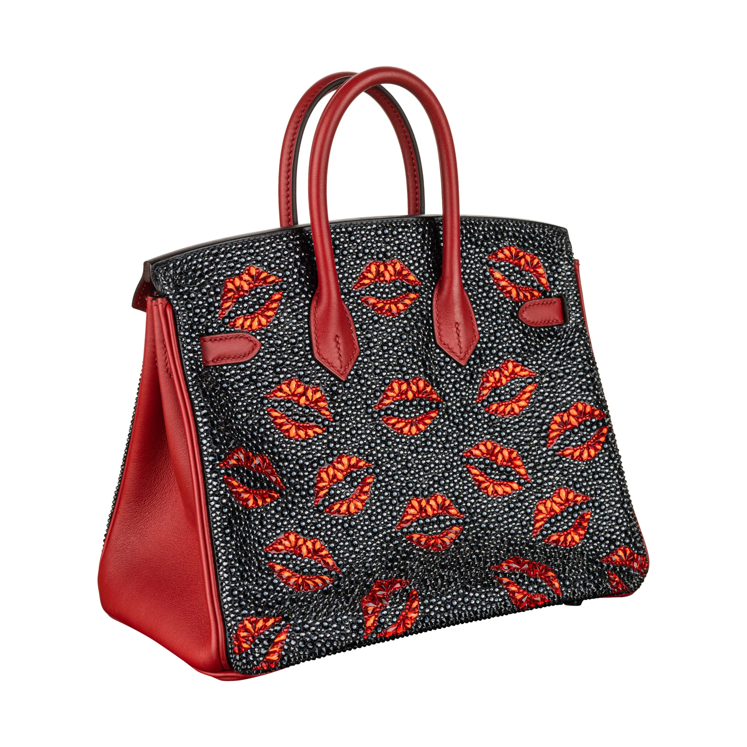 Hermès 25cm Birkin Customized "Kiss Me" Lips Swarovski Crystal Palladium Hardware