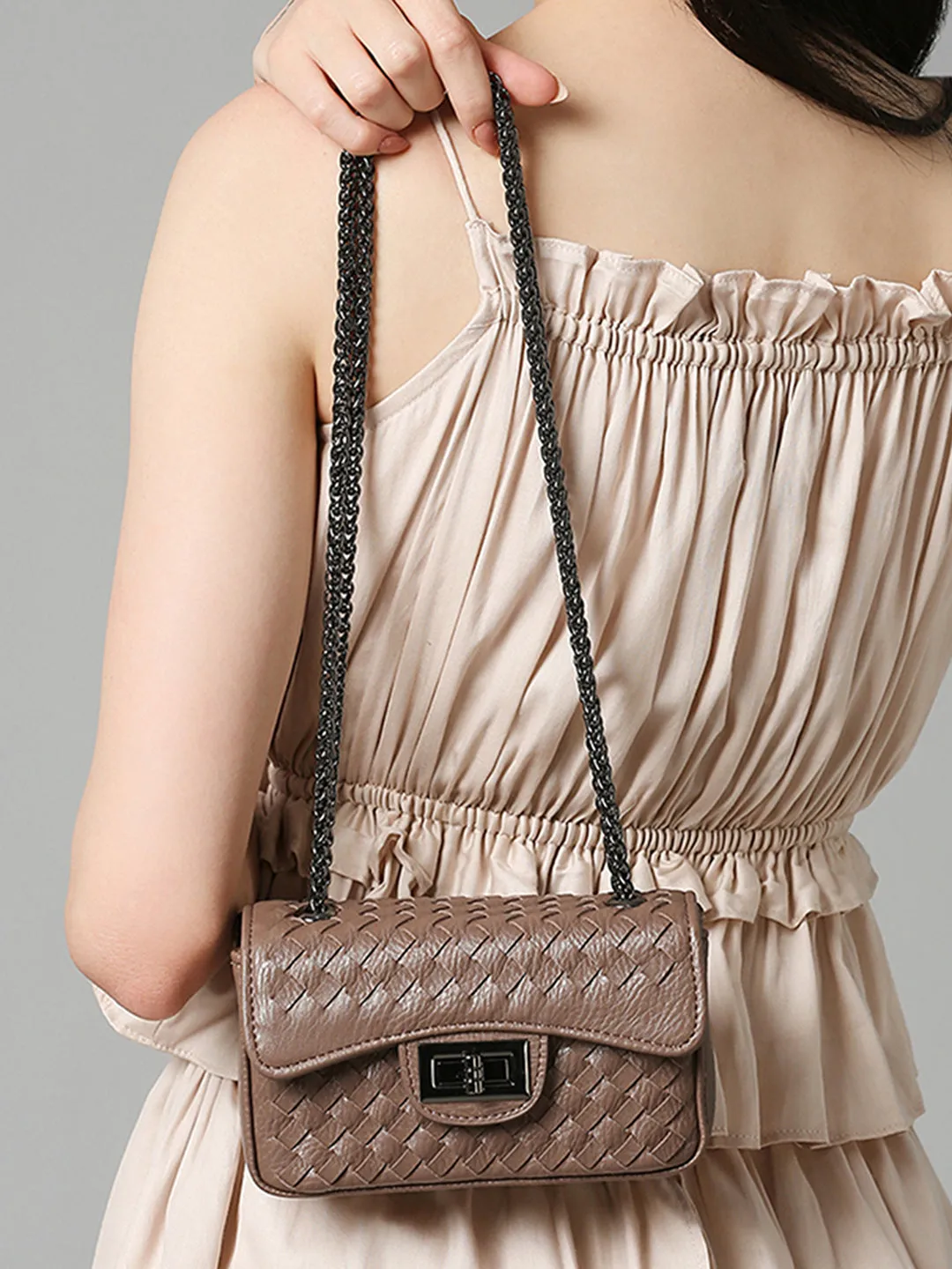 Inc.5 Women Brown Textured Sling Bag