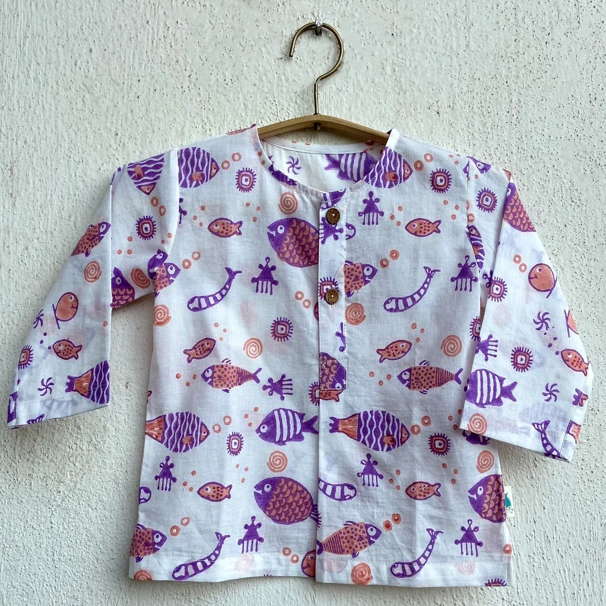 Kids Unisex Organic Cotton Koi Peach Print Kurta and Pants