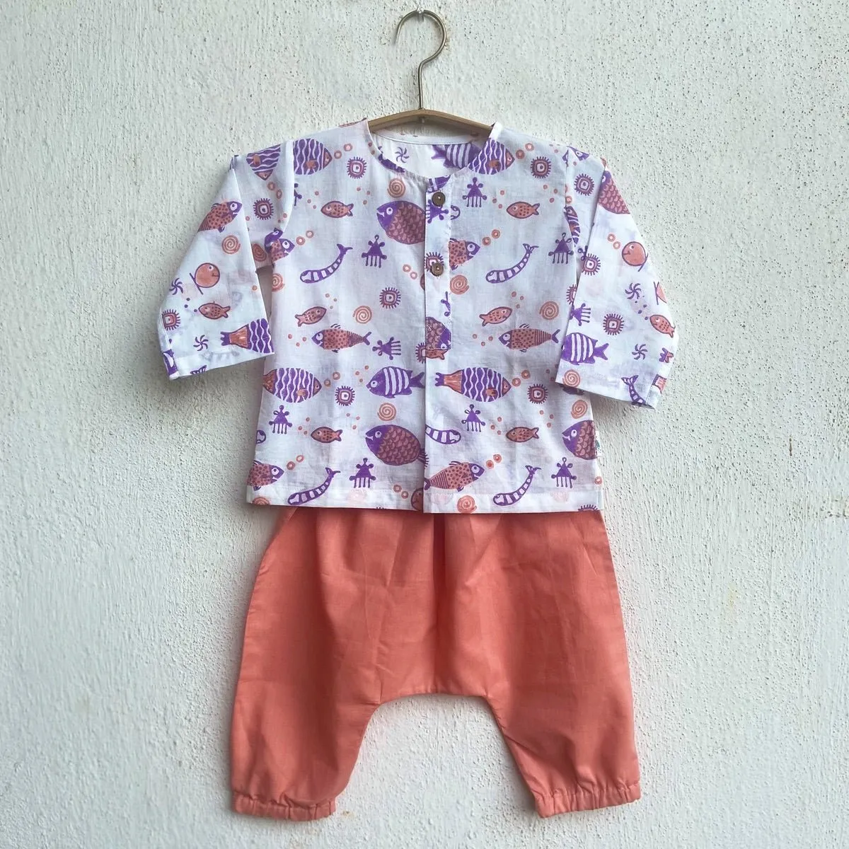 Kids Unisex Organic Cotton Koi Peach Print Kurta and Pants