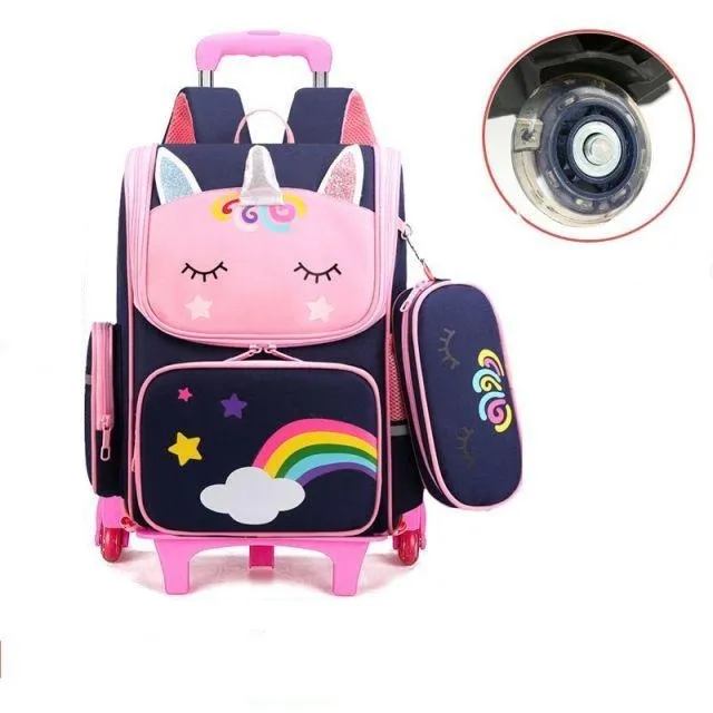 Kids Wheeled Trolley Backpacks Rainbow/Astronaut